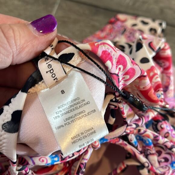 Nanette Lepore Pink Leopard and Paisley Print One Piece Bathing Suit Size 8 NWT - Picture 8 of 8